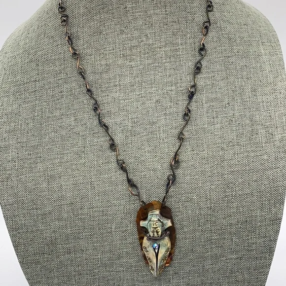 Buddha necklace copper polymer clay handmade chain - Picture 5 of 6